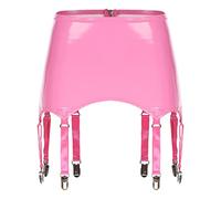 Freebily Porte-Jarretelles Femme Mini Jupe Jarretière Simili Cuir Verni Bas Jupe Crayon Soirée Bal Disco Club Micro Jupe Hanche Taille Haute S-4XL ZA Rose M