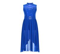 Freebily Robe Danse Lyrique Enfant Justaucorps Gymnastique Danse Moderne Spectacle Fille Tutu Tenue Danse Latin Jazz Gym Costume Dancewear Bleu Royal 11-12 Ans