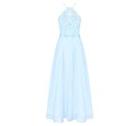 Freebily Robe de Cocktail Femme Longue Robe de Soirée Asymétrique Robe pour Mariage Demoiselle d'honneur A-Line Robe Tulle Dentelle Mousseline de Soie Bleu Ciel 42