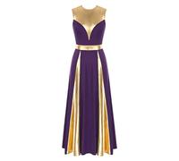 Freebily Robe de Louange Liturgique Femme Robe de Soiree Bapteme Cocktail Adulte Justaucorps Gymnastique Danse Costume Danse Lyrique Liturgical Praise Dress Violet XL