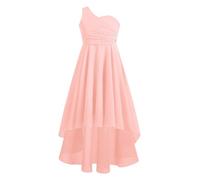 Freebily Robe de Mariage Élégante pour Fille Une Épaule Robe Cérémonie Fête Bal Soirée en Mousseline et Satin Doublure T Strass Rose 8 Ans