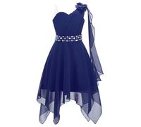Freebily Robe de Mariage Enfant Fille Fleur Eté Robe Demoiselle d'honneur Fête Anniversaire Une Epaule Dos Nue 5-16 Ans Bleu Marine 9-10 Ans