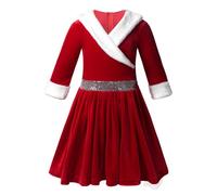 Freebily Robe Habillée Noël Elfe Bébé Enfant Fille Robe Noël Mère Soirée Cérémonie Princesse À Manches Longues Hiver Robes Patinage Danse Scène Rouge 8 Ans
