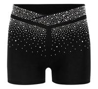 Freebily Short de Sport pour Enfant Fille Collant Short de Danse Ballet Jazz Latine Strass Legging Pantalon Court Patinage Artistique Noir 9-10 Ans
