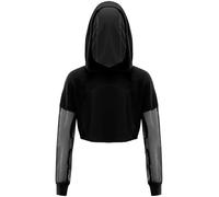 Freebily Sweatshirt à Capuche Garçon Enfant Fille Haute Danse Hip-hop Jazz Latin Pull Décontractée Crop Tops Dance Modern Streetwear Sportwear Hoodie Noir 9-10 Ans