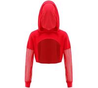 Freebily Sweatshirt à Capuche Garçon Enfant Fille Haute Danse Hip-hop Jazz Latin Pull Décontractée Crop Tops Dance Modern Streetwear Sportwear Hoodie Rouge 9-10 Ans