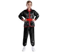 Freebily Uniforme Arts Martiaux Enfant Garçon Fille Costume Kung Fu Chinois Satin Tenue Ensemble Vêtement Tai Chi Traditionnel Chinois Halloween Noir 7-8 ans