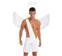 Freebily Vêtement Ailes D'ange Homme Ensemble Costume Ange Halloween Carnaval Soirée Rave Party Angel Wings Hair Hoop Set Blanc S