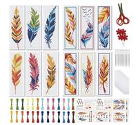 FREEBLOSS 12 ensemble de Marque Pages au Point de Croix Kit de Broderie Complet avec Plumes et Instructions pour Adultes Débutants 11CT 8"X 2.4"