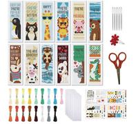FREEBLOSS 12 Kit de Marque Page au Point de Croix 11CT Kit de Broderie au Point de Croix Estampé avec Motifs de Animal Idéal pour les Débutants Adultes avec Instructions, 20x6cm/8x2.4 Pouces