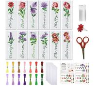 FREEBLOSS 12 Kit de Marque-page au Point de Croix 11CT Kits de Broderie DIY Motifs de Fleurs 8x2.4'' Kit de Broderie Imprimé avec Instructions Style Copie Ensemble Fabrication Marque-pages Débutants