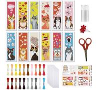 FREEBLOSS 12 kit de Marque Pages au Point de Croix Motif Animal Coloré Kit de Broderie au Point de Croix 11CT avec Instructions pour Débutants 8 * 2.4 pouces