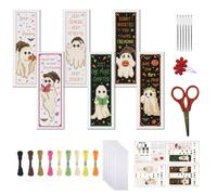 FREEBLOSS 12 Pcs de Marque-Pages au Point de Croix Kit 11 CT Fantôme Point de Croix Kit Complet Kits de Signet DIY Adulte Débutants avec Instructions, 6 x 20 cm