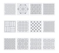 FREEBLOSS 12PCS Modèle Sashiko Pochoir Sashiko PET Modèle de broderie Sashiko Outils Sashiko Outil de Broderie PET Sashiko Modèle de Fil de Dessin pour Quilting et Broderie à la Main