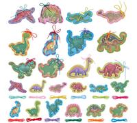 FREEBLOSS 12Set Cartes a Lacer pour Dinosaures Cartes a Enfiler pour S'Entraîner a Faire des Lacets de Chaussures Tableau D'Enfilage de Cartes de Dinosaures Set de Mini-Cartes a Coudre Créatives Diy
