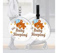 FREEBLOSS 2 panneau D'Interdiction de Toucher un Bébé avec Étoile et Ours Endormi Panneau pour Siège Auto Étiquettes pour Poussette Panneau « Ne Touchez Pas le Bébé » avec Sangles et Clips