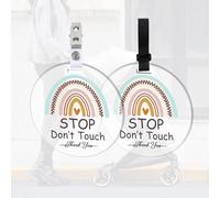 FREEBLOSS 2 paquet de Panneau D'Interdiction de Toucher le Bébé Boho Rainbow No Kissing Bébé Stroller Tag Please Do Not Touch Bébé Sign avec 4 sangles de Suspension et Clip pour Nouveau Né Fille