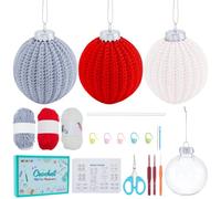 FREEBLOSS 3 ensemble de Kit de Crochet de Boule de Noël Ensemble de Crochet pour Débutants Adultes Apprenez à Tricoter des Kits avec un Tutoriel Vidéo La totalité des Matériaux Inclus