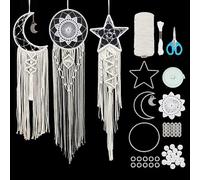 FREEBLOSS 3 Set Kit de Lune Et d’Étoile Macramé Chasseur de Rêve avec des Instructions Vidéo Accrochage Mural De Macramé Boho Art Mural Décoration Murale De Macramé pour Les Débutants