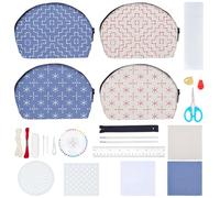 FREEBLOSS 4 Porte Monnaie Sashiko Kit de Fabrication de Portefeuille DIY avec Pochoir en PET Fleurs Abstraites Kit de Broderie pour Sac à Main pour Débutants de Décoration D'Intérieur Tissu Gris