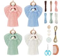 FREEBLOSS 4Set Macramé Ange Kit Ange Macramé Ange Macramé Débutant Joli Ange Macramé avec Instructions Vidéo Kit de macramé pour Adultes Ange Poupée Pendentif Décoration d'ange bohème