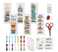 FREEBLOSS 6 ensemble de Kits de Marque Pages au Point de Croix Motif Tasse à Thé Kit de Broderie au Point de Croix 11CT avec Instructions pour Débutants 20x6cm /8x2.4 pouces