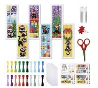 FREEBLOSS 6 ensemble de Marque Pages de Noël au Point de Croix Motif Chat et Arbre Kit de Broderie au Point de Croix 11CT avec Instructions pour Débutants et Adultes 20x6cm /8x2.4 pouces