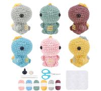 FREEBLOSS 6 Ensembles Dinosaure Crochet Kit Animaux Crochet Kit Crochet Animaux Debutant pour Faire 4 PCS Dinosaures Apprendre à Crocheter avec Vidéo Instruction