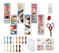 FREEBLOSS 6 Kit de Marque Page au Point de Croix 11CT Motif Imprimé à Réaliser Soi Même Instructions Incluses Modèle de Livres de Café 6 x 20cm/8" x 2.4"