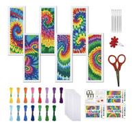 FREEBLOSS 6 Kit de Marque Page au Point de Croix 11CT Point de Croix Kit Motif Imprimé à Réaliser Soi Même Instructions Incluses Motifs Tie Dye 6 x 20cm/8 x 2.4inch