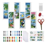 FREEBLOSS 6 Kit de Marque Page au Point de Croix Motif Imprimé à Réaliser Soi Même (Instructions Incluses). Motifs de Paysage Tropical 6 x 20cm/8" x 2.4"