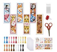 FREEBLOSS 6 kit de Marque Pages au Point de Croix Motif Animal de Dessin Animé Kit de Broderie au Point de Croix 11CT avec Instructions pour Débutants 20x6cm /8x2.4 pouces