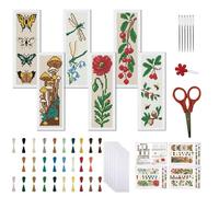 FREEBLOSS 6 kit de Marque Pages au Point de Croix pour Débutants Adultes Kits de Point de Croix Estampés Marque Pages de Broderie de Plantes Vintage Kit D'Artisanat avec Instructions 11CT 8"X2.4"