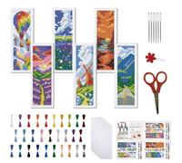 FREEBLOSS 6 kit de Marque Pages au Point de Croix pour Débutants Kits de Marque Pages de Broderie Estampés Paysage Kits de Point de Croix avec Instructions Kit de Création 20x6cm