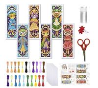 FREEBLOSS 6 kit de Marque Pages au Point de Croix pour Débutants Kits de Point de Croix Estampés Marque Pages à Broder en Forme de Chat Champignon Kit D'Artisanat avec Instructions 11CT 8"X2.4"