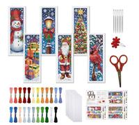 FREEBLOSS 6 kit de Marque Pages de Noël au Point de Croix pour Adultes Débutants Bonhomme de Neige Père Noël Kits de Point de Croix Estampés Kit de Broderie avec Instructions pour Cadeau 11CT 8"X2.4"