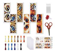 FREEBLOSS 6 Kits De Marque-Page Point De Croix 11CT DIY Kits Point De Croix Motif Yeux D'Animaux Tamponné Broderie Avec Instructions Set Fabrication Marque-Page Débutants Adultes 8x2.4pouces