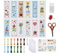 FREEBLOSS 6 Kits Marque-Page Point Croix 11CT Motif Illustrations Minimalistes Tamponné Débutants Avec Instructions Set Fabrication Marque-Page Broderie Adultes 8x2.4pouces