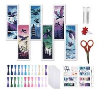 FREEBLOSS 6 Kits Marque-Page Point De Croix 11CT DIY Kits Point De Croix Motif Dragons Et Nature Tamponné Broderie Avec Instructions Pour Débutants Adultes 8x2.4pouces