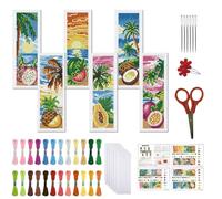 FREEBLOSS 6 Kits Marque-Page Point De Croix 11CT DIY Kits Point De Croix Motif Fruits D'Été Tamponné Broderie Avec Instructions Set Fabrication Marque-Page Débutants Adultes 8x2.4 Pouces