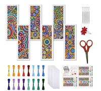 FREEBLOSS 6 Kits Marque-Page Point De Croix 11CT Motif Fleurs Colorées Tamponné Débutants Avec Instructions Set Fabrication Marque-Page Broderie Adultes 8x2.4pouces