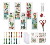 FREEBLOSS 6 Kits Marque-Page Point De Croix 11CT Motif Scène Salon Tamponné Débutants Avec Instructions Set Fabrication Marque-Page Broderie Adultes 8x2.4pouces