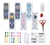 FREEBLOSS 6 Pcs de Marque-Pages au Point de Croix Kit 11 CT Attrape Rêves Point de Croix Kit Complet Kits de Signet DIY Adulte Débutants avec Instructions, 6 x 20 cm