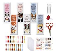 FREEBLOSS 6 Pcs de Marque-Pages au Point de Croix Kit 11 CT Chiots Point de Croix Kit Complet Kits de Signet DIY Adulte Débutants avec Instructions, 6 x 20 cm