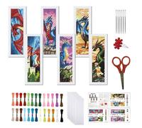 FREEBLOSS 6 Pcs de Marque-Pages au Point de Croix Kit 11 CT Dragon Occidental Point de Croix Kit Complet Kits de Signet DIY Adulte Débutants avec Instructions, 6 x 20 cm
