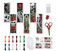 FREEBLOSS 6 Pcs de Marque-Pages au Point de Croix Kit 11 CT Gothique Point de Croix Kit Complet Kits de Signet DIY Adulte Débutants avec Instructions, 6 x 20 cm