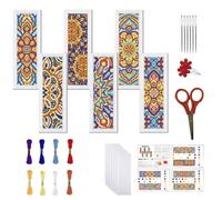 FREEBLOSS 6 Pcs de Marque-Pages au Point de Croix Kit 11 CT Mandala Point de Croix Kit Complet Kits de Signet DIY Adulte Débutants avec Instructions, 6 x 20 cm