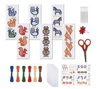 FREEBLOSS 6 Pcs de Marque-Pages au Point de Croix Kit 11 CT Motif Animal Point de Croix Kit Complet Kits de Signet DIY Adulte Débutants avec Instructions, 6 x 20 cm