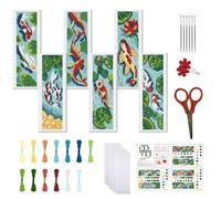 FREEBLOSS 6 Pcs de Marque-Pages au Point de Croix Kit 11 CT Point de Croix Kit Complet Kits de Signet DIY Adulte Débutants avec Instructions, Lotus Flower Pond Scenery, 6 x 20 cm