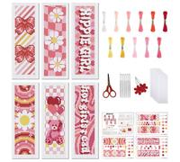 FREEBLOSS 6 Pcs de Marque-Pages au Point de Croix Kit 11 CT Point de Croix Kit Motif D'Éléments Roses Complet Kits de Signet DIY Adulte Débutants avec Instructions, 6 x 20 cm